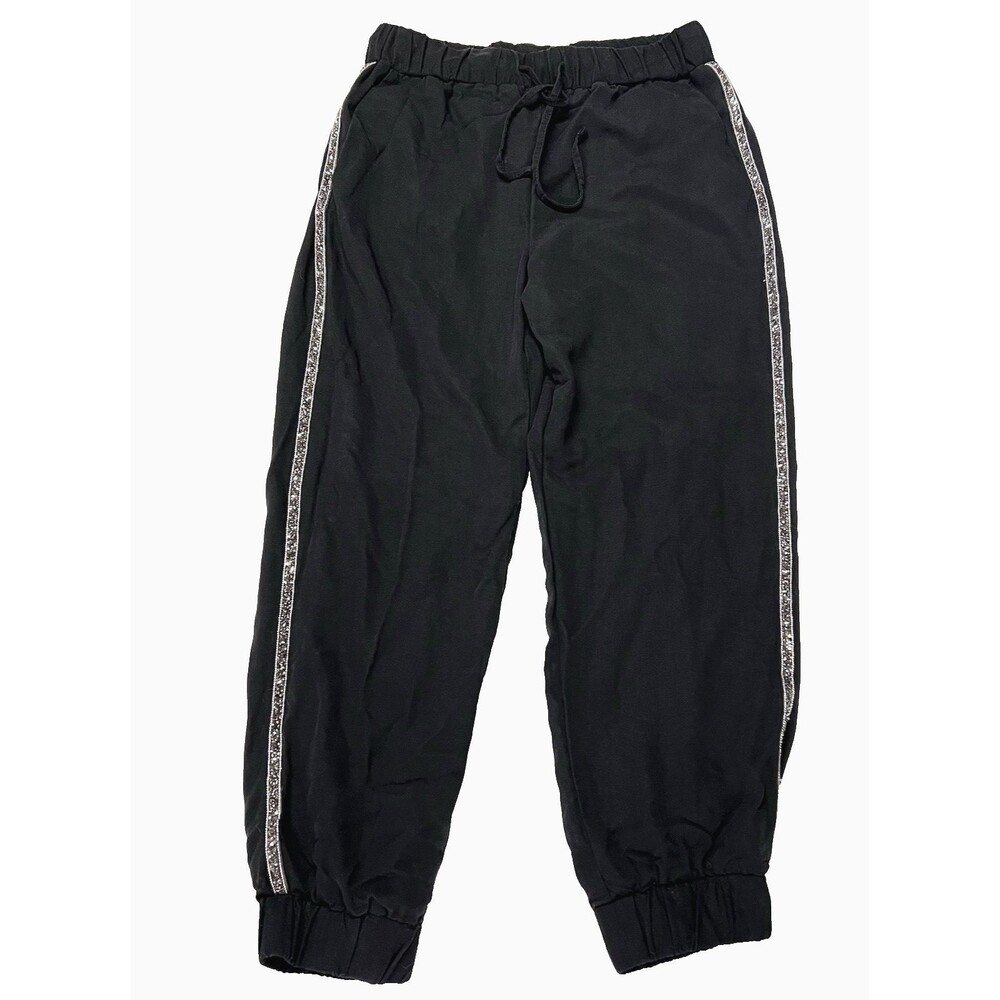 Zara Black Women Sparkly Rhinestone Side Woven Lyocell Jogger Small Black